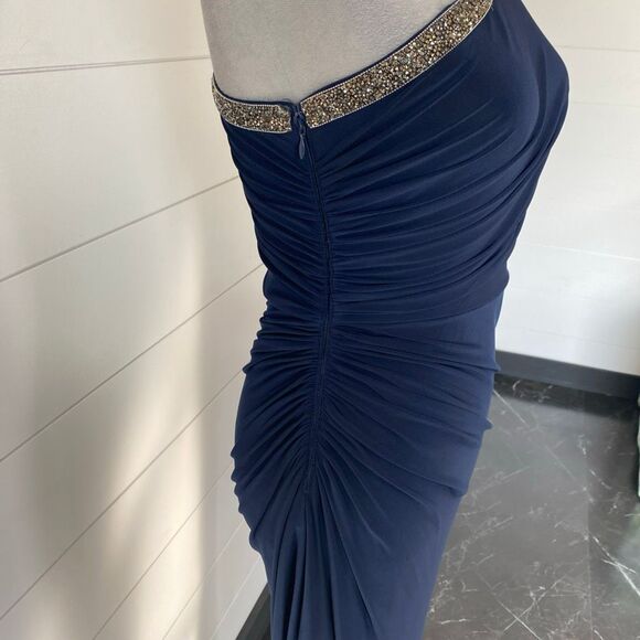 Adrianna Papell One-Shoulder Jersey Gown Navy Blue Sz 2 - Picture 11 of 13